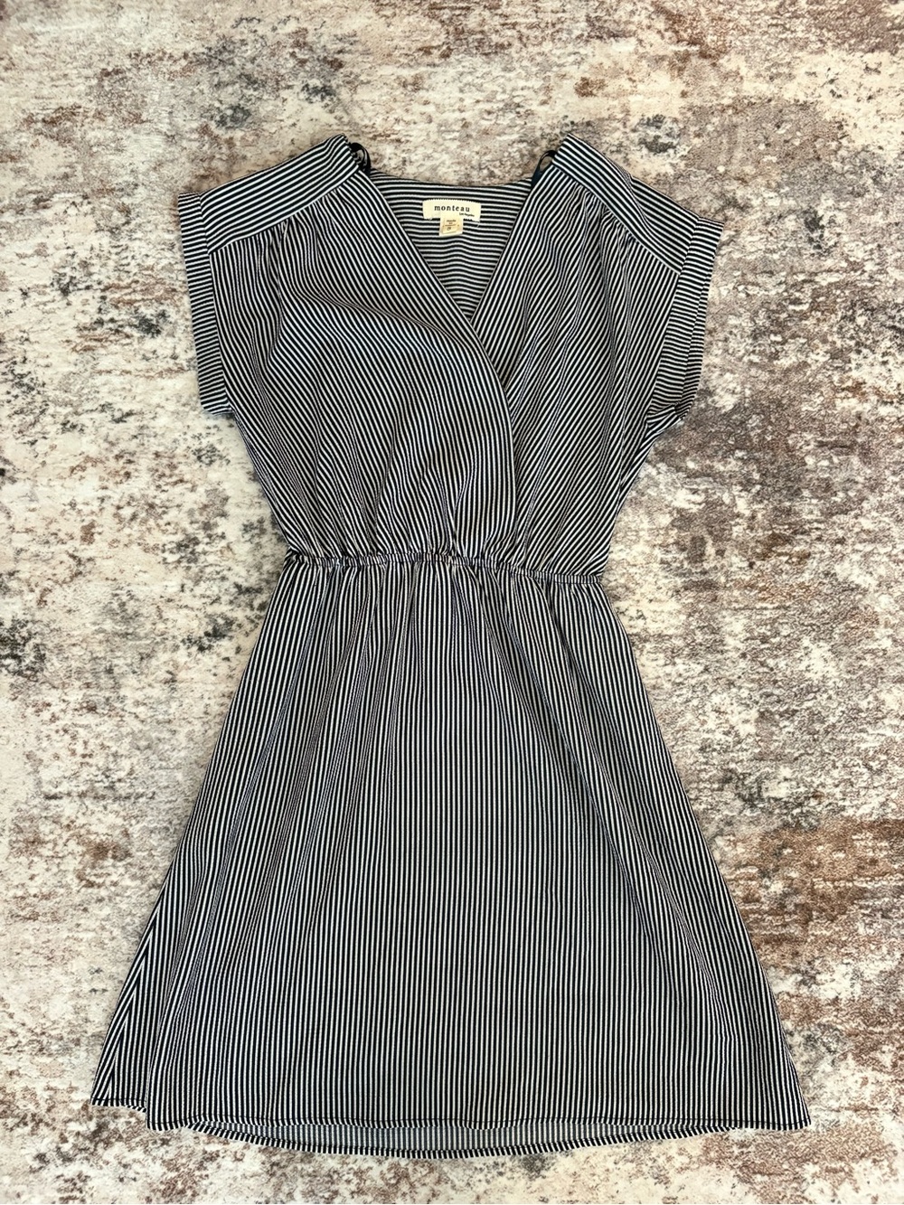 Monteau Navy & White Vertical Stripe V-Neck Dress
